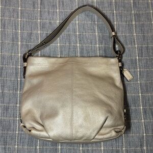 Coach Metallic Leather Hobo Shoulder Bag F15084 Silver Champagne